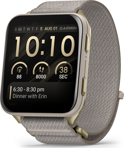 Garmin VenuX1 Soft Gold with Titanium Caseback & French Gray Nylon