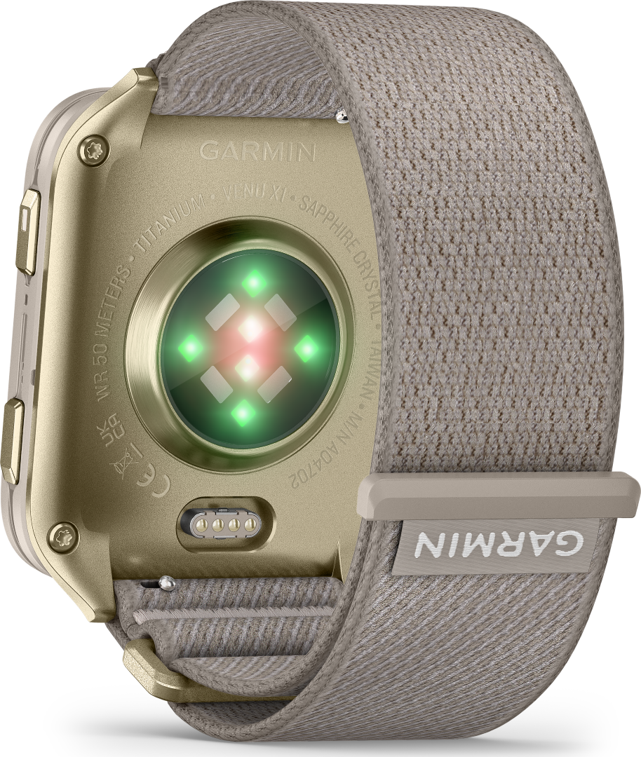 Garmin VenuX1 Soft Gold with Titanium Caseback & French Gray Nylon