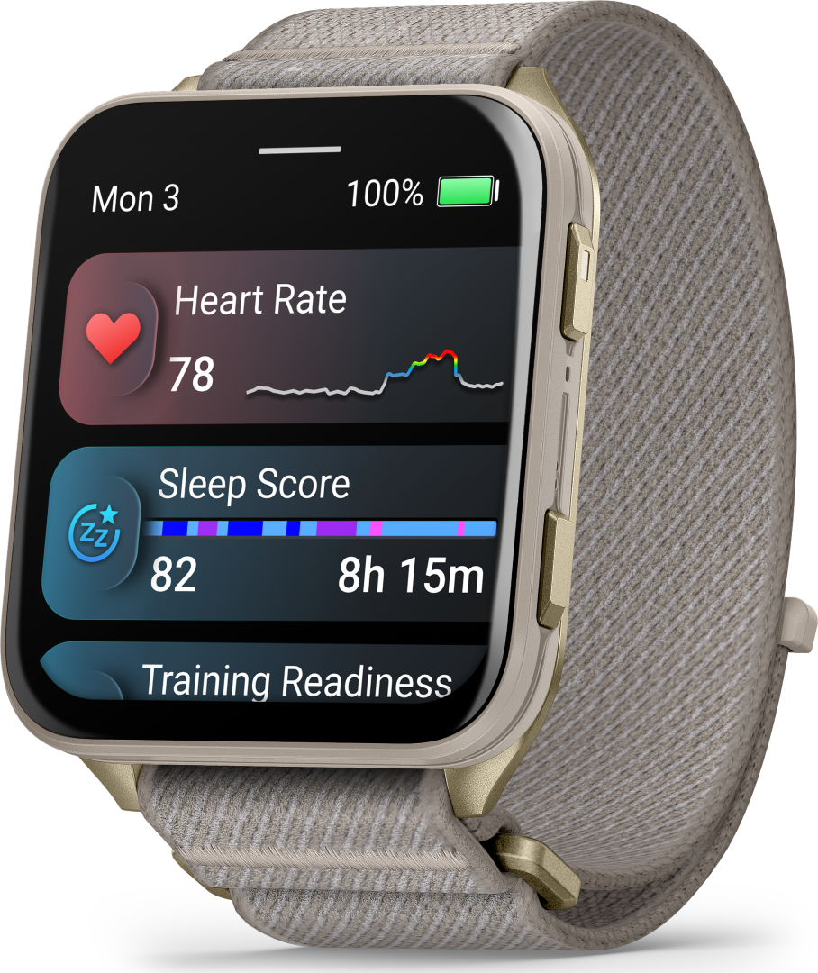 Garmin VenuX1 Soft Gold with Titanium Caseback & French Gray Nylon