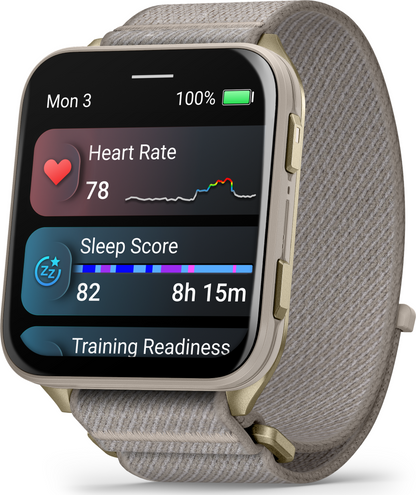 Garmin VenuX1 Soft Gold with Titanium Caseback & French Gray Nylon