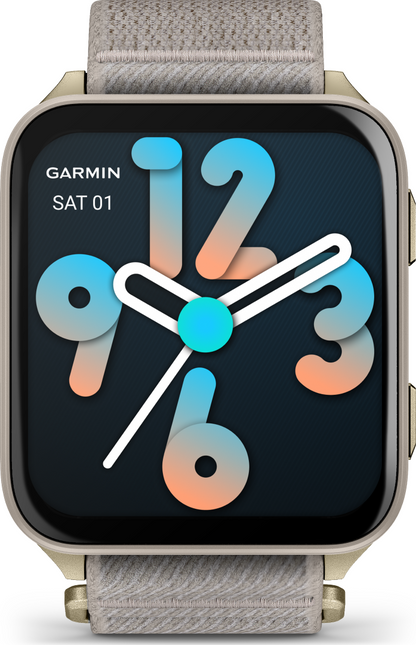 Garmin VenuX1 Soft Gold with Titanium Caseback & French Gray Nylon