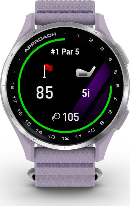 Garmin Approach J1 Silver Aluminum Bezel with Lilac ComfortFit Fabric