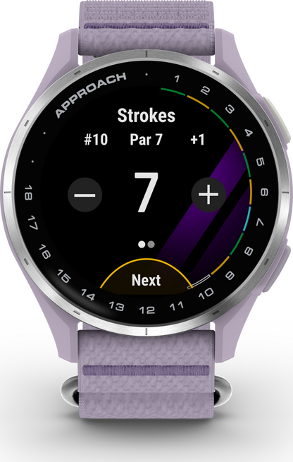 Garmin Approach J1 Silver Aluminum Bezel with Lilac ComfortFit Fabric