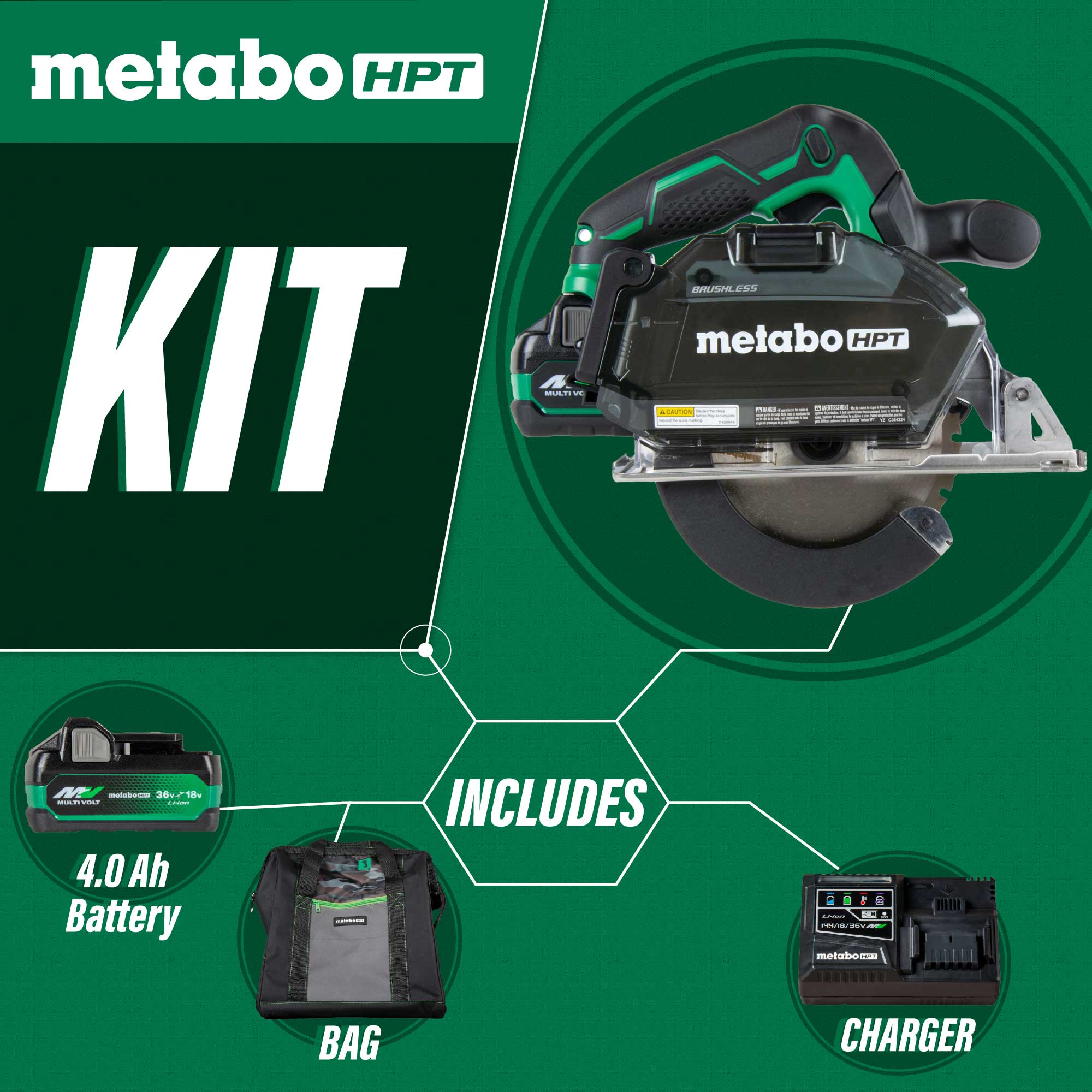 Metabo HPT 18V MultiVolt 5 3/8" Cordless Circular Saw Kit with 2 Batteries Charger & Bag