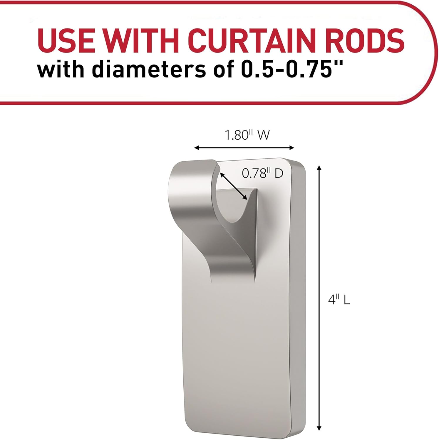 Command 10 Lb Curtain Rod Hooks 2 Hangers & 4 Command Strips - Satin Nickel