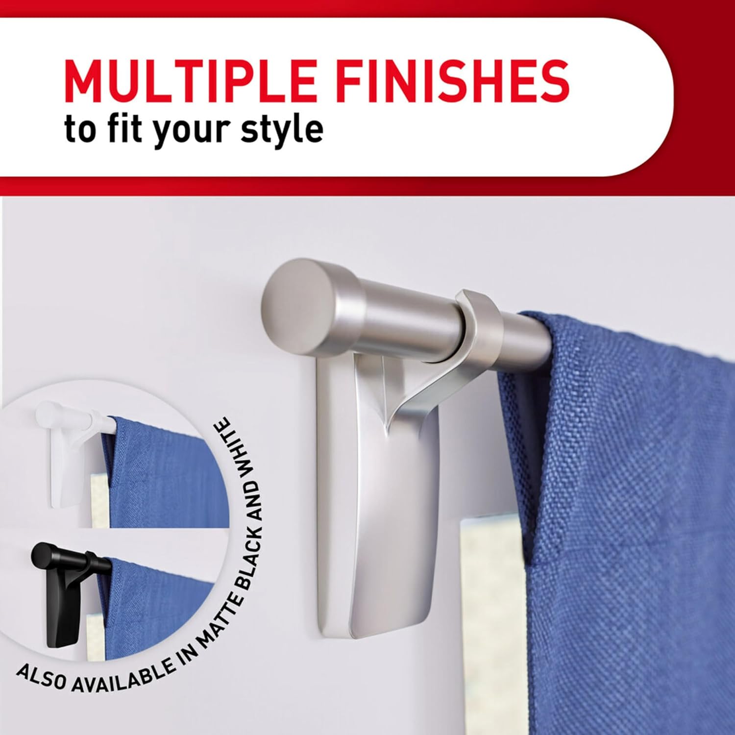 Command 10 Lb Curtain Rod Hooks 2 Hangers & 4 Command Strips - Satin Nickel