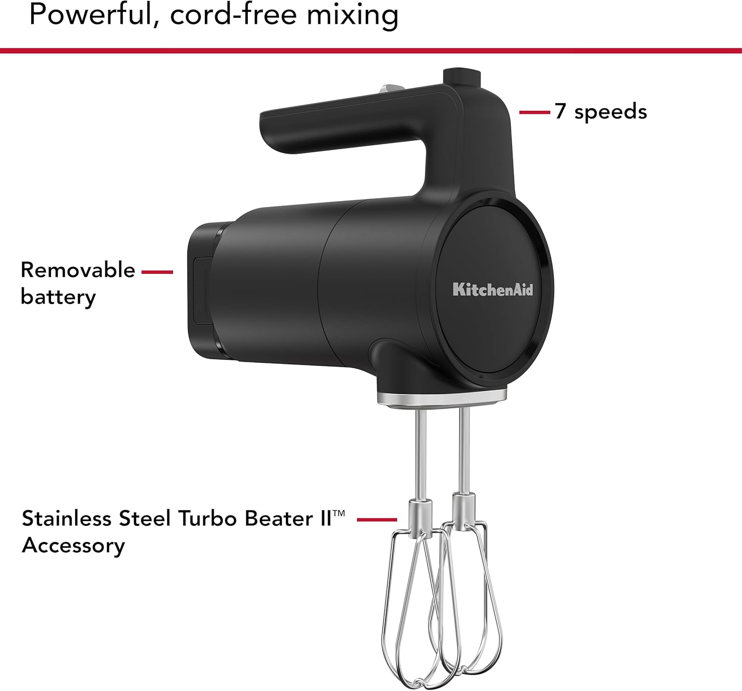 KitchenAid Go Cordless Hand Mixer  Battery Included - Black Matte
