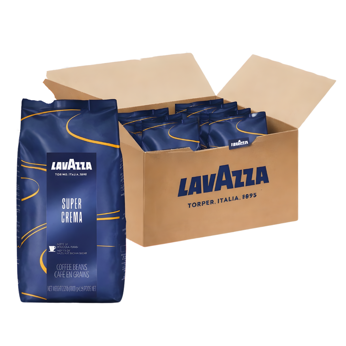 Lavazza Super Crema Whole Bean Coffee 1Kg Bags - Case of 6