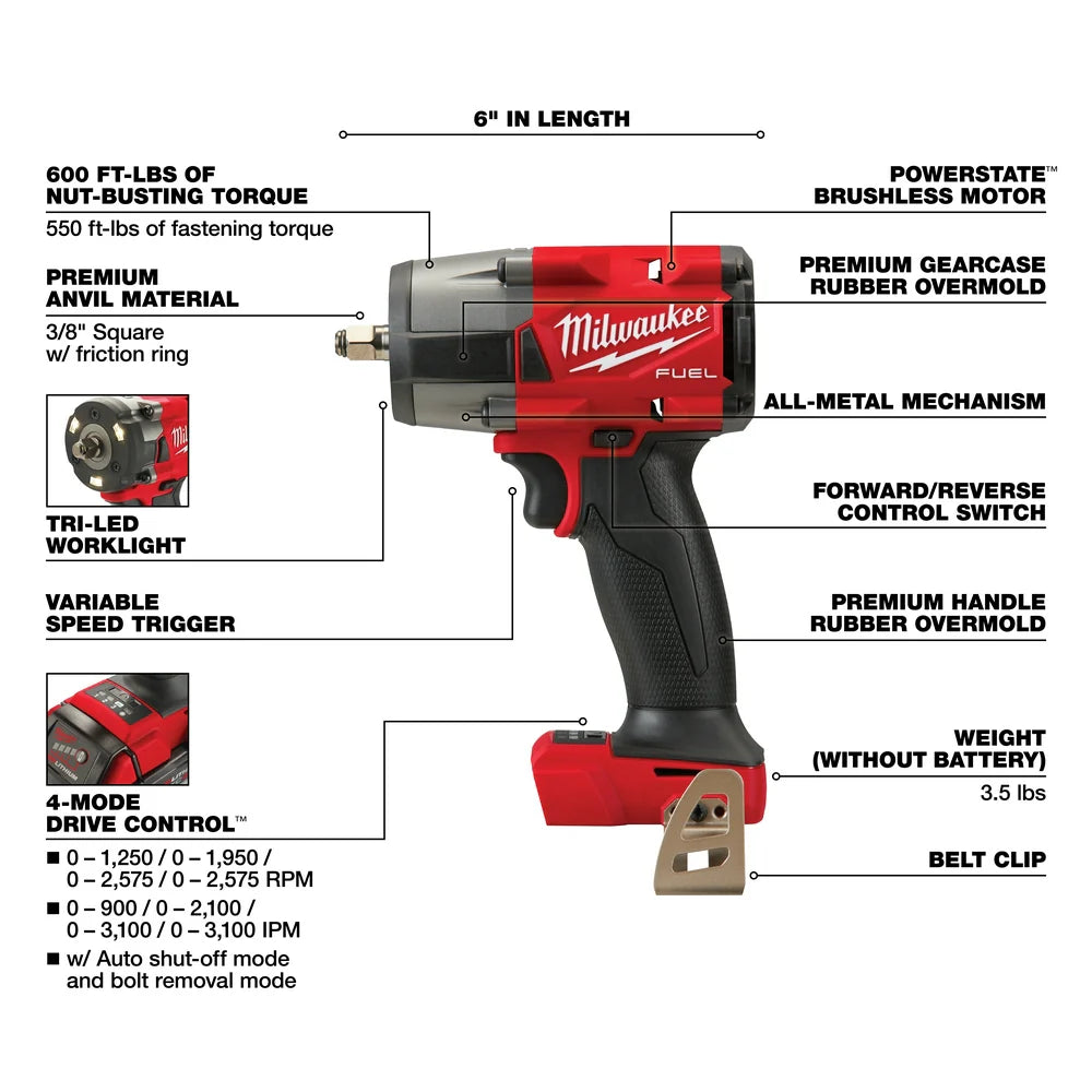 Milwaukee M18 Fuel 3/8" MTIW with Friction Ring - Tool Only