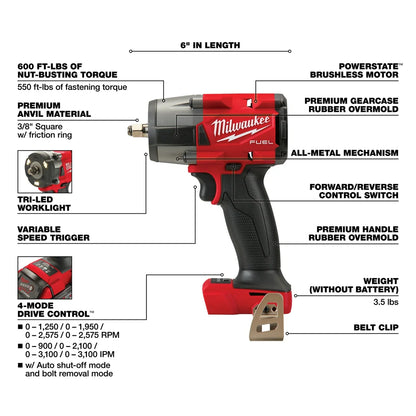 Milwaukee M18 Fuel 3/8" MTIW with Friction Ring - Tool Only