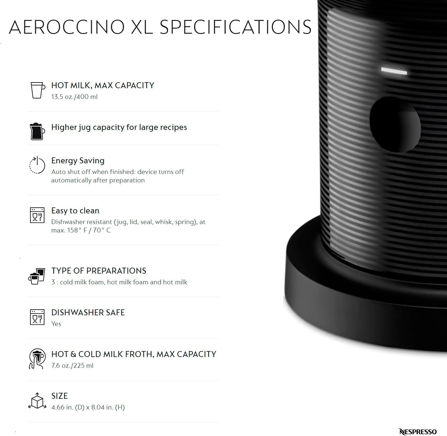 Nespresso Aeroccino XL Milk Frother - Black