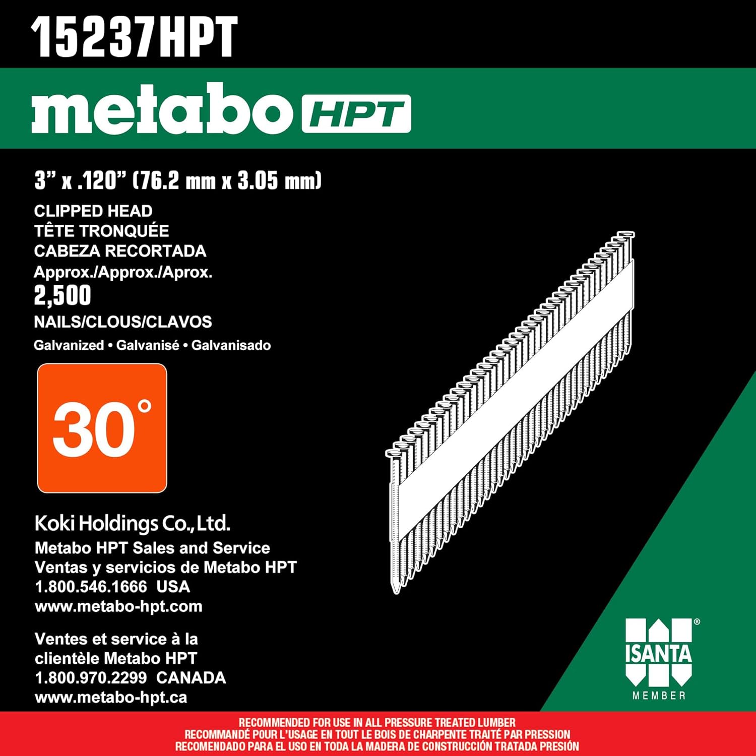 Metabo HPT Framing Nails Off Set Head 3" x .120  - 30 Degree - Hot Dipped Galvanized - Ring Shank Paper Tape