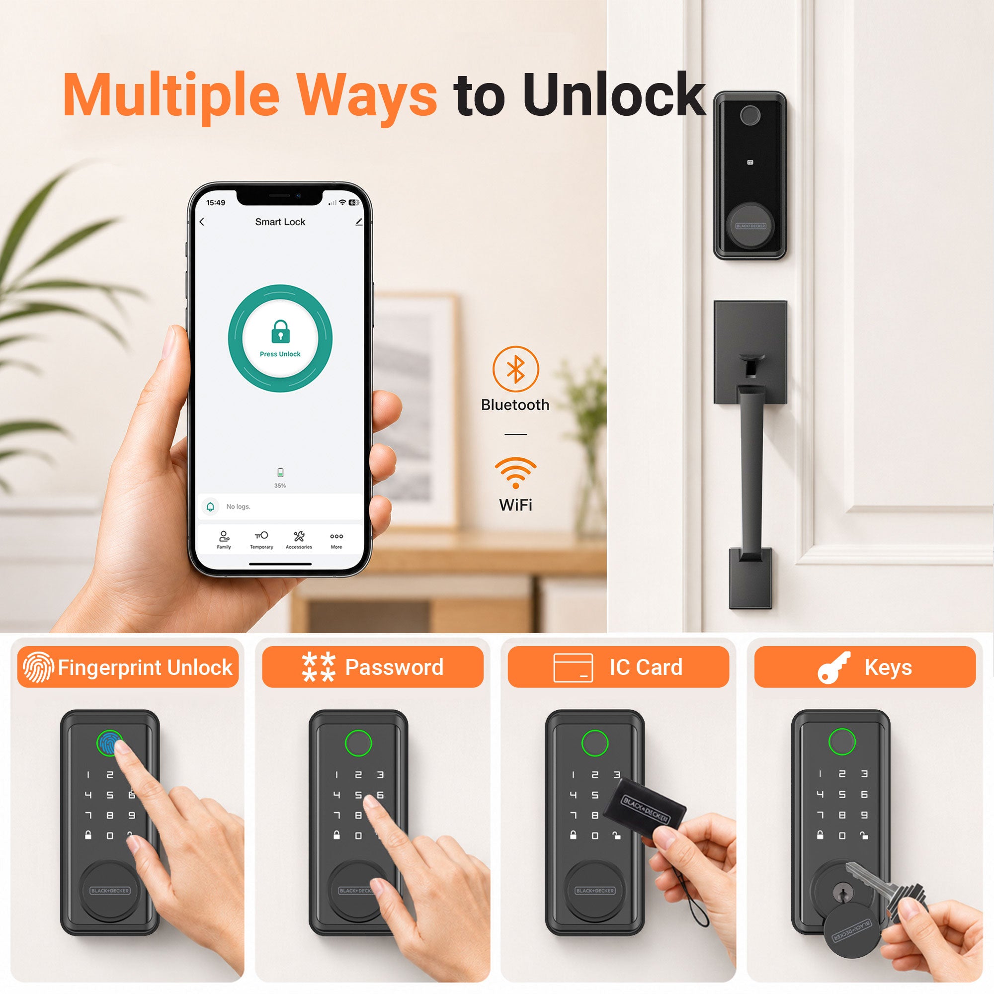Black & Decker Smart Lock avec poignée d'entrée et passerelle - Noir