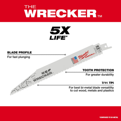 12" 7/11 TPI WRECKER pour lame SAWZALL multi-matériaux Vrac 25