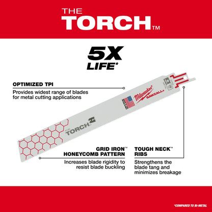 6" 10 TPI TORCH SAWZALL Lame pour métal épais - Pack de 10