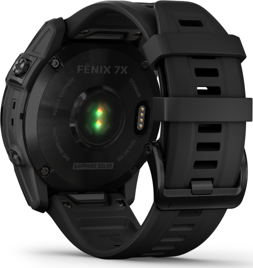 Garmin Fenix 7X Sapphire Solar Larger Sized Adventure Smartwatch - Black DLC Titanium with Black Band