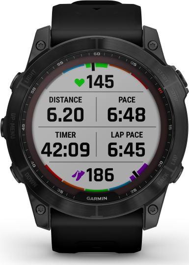 Garmin Fenix 7X Sapphire Solar Larger Sized Adventure Smartwatch - Black DLC Titanium with Black Band