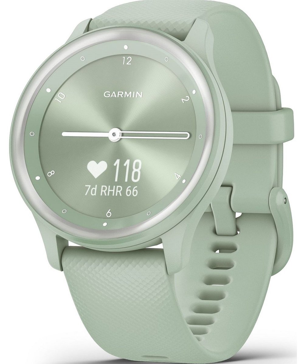 Garmin Vívomove Sport - Cool Mint Case & Silicone Band with Silver Accents