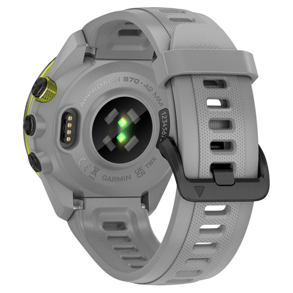 Garmin Approach S70 42mm Black/Amp Yellow Ceramic Bezel with Powder Gray Silicone Band