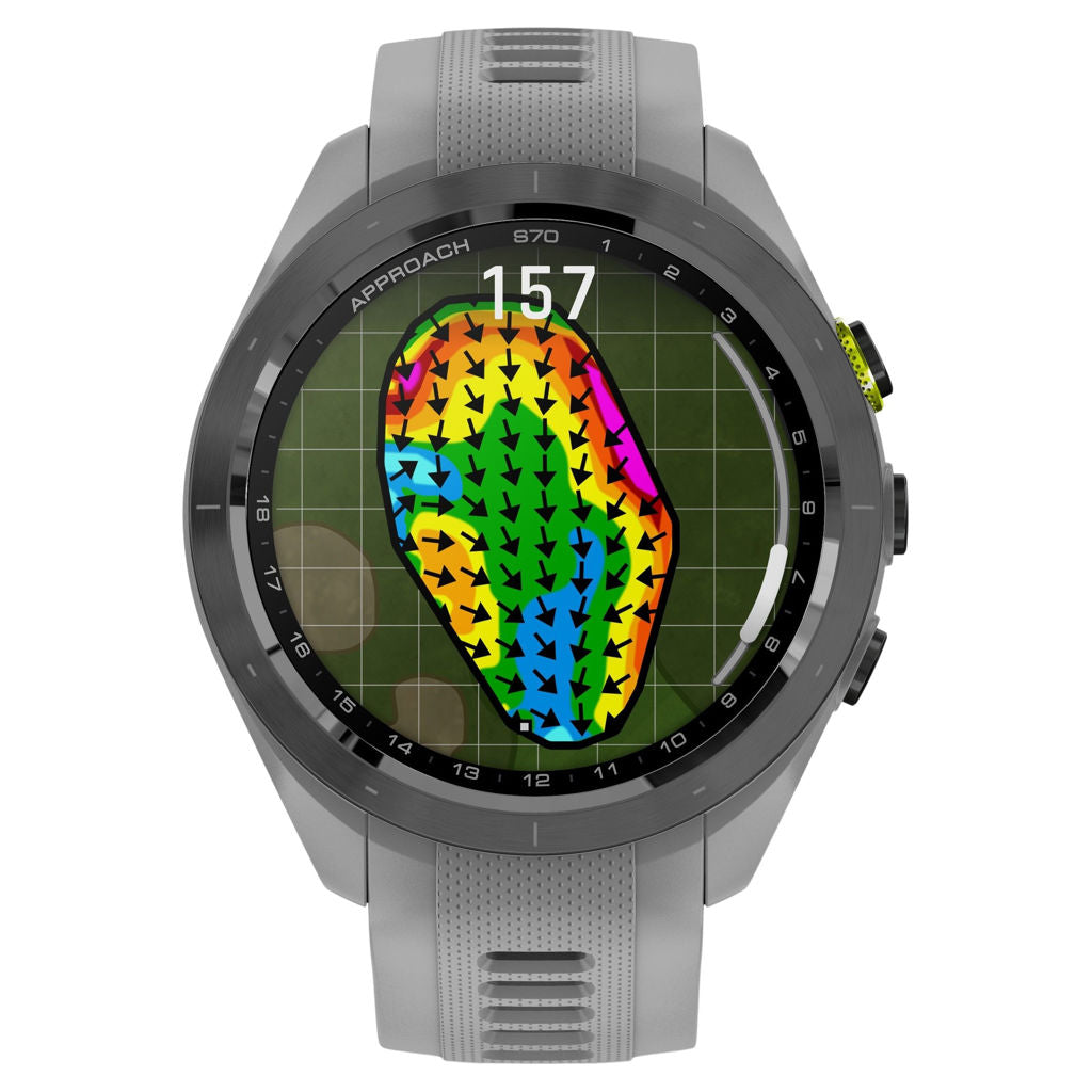 Garmin Approach S70 42mm Black/Amp Yellow Ceramic Bezel with Powder Gray Silicone Band