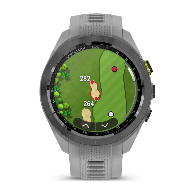 Garmin Approach S70 42mm Black/Amp Yellow Ceramic Bezel with Powder Gray Silicone Band