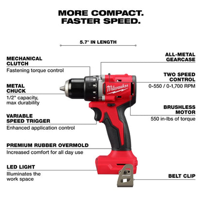 Milwaukee M118 18V 1/2" Lithium-Ion Brushless Cordless Compact Drill Driver - Tool Only