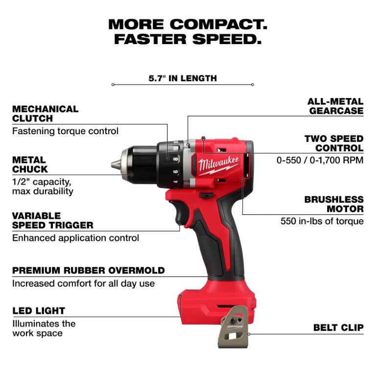 Milwaukee M118 18V 1/2" Lithium-Ion Brushless Cordless Compact Drill Driver - Tool Only