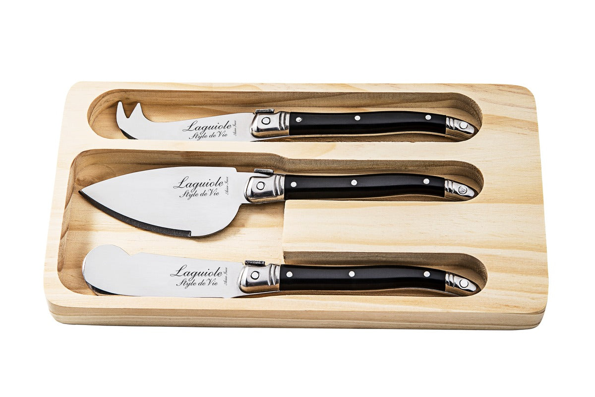 Laguiole Premium Collection Cheese Knives Set of 3 - Black