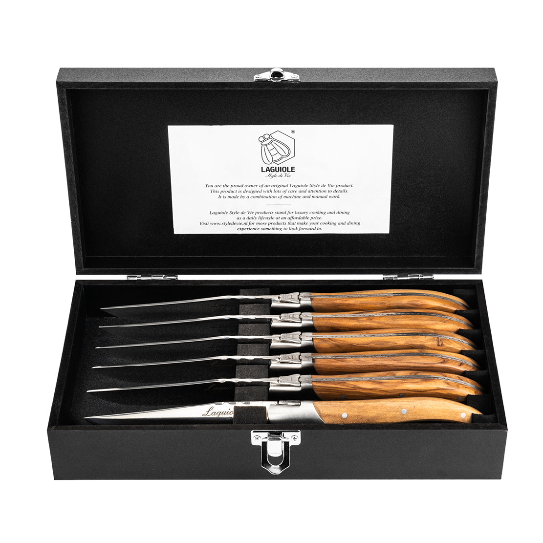 Laguiole Luxury Line Steak Knives Set of 6 - Olive Wood