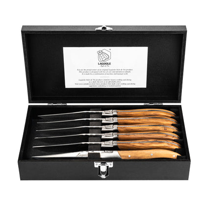Laguiole Luxury Line Steak Knives Set of 6 - Olive Wood