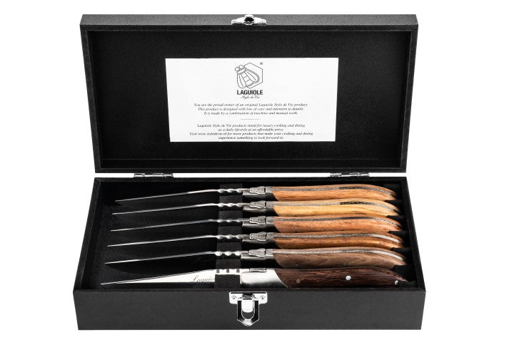 Laguiole Luxury Line Steak Knives Set of 6 - Mixed  Woods