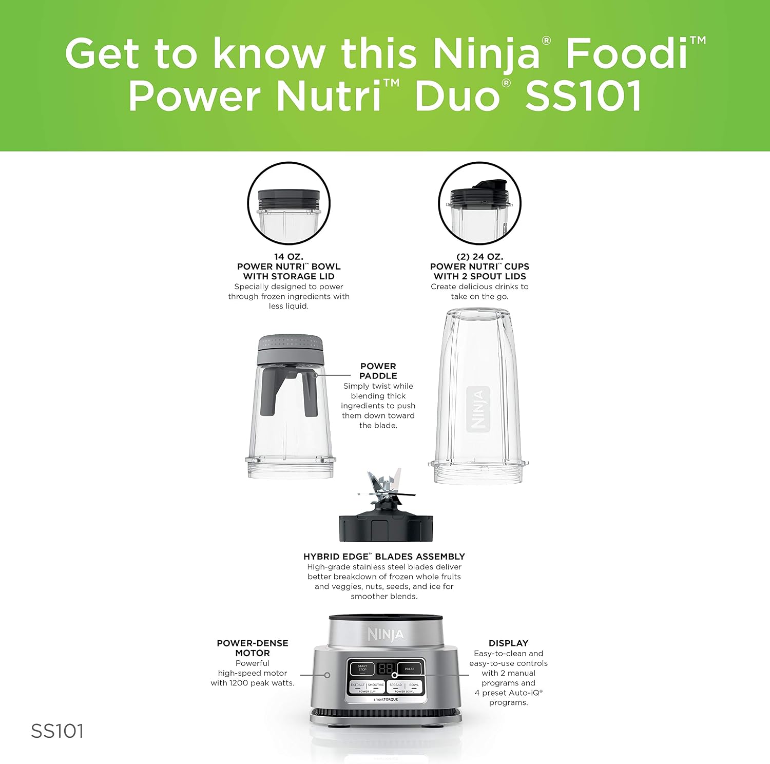 Ninja Foodi Power Nutri Duo Smoothie Bowl Maker & Blender - Grey