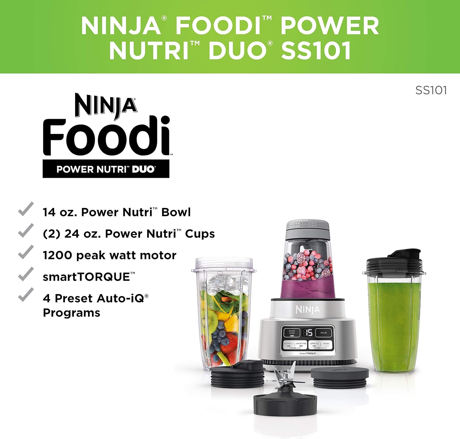 Ninja Foodi Power Nutri Duo Smoothie Bowl Maker & Blender - Grey