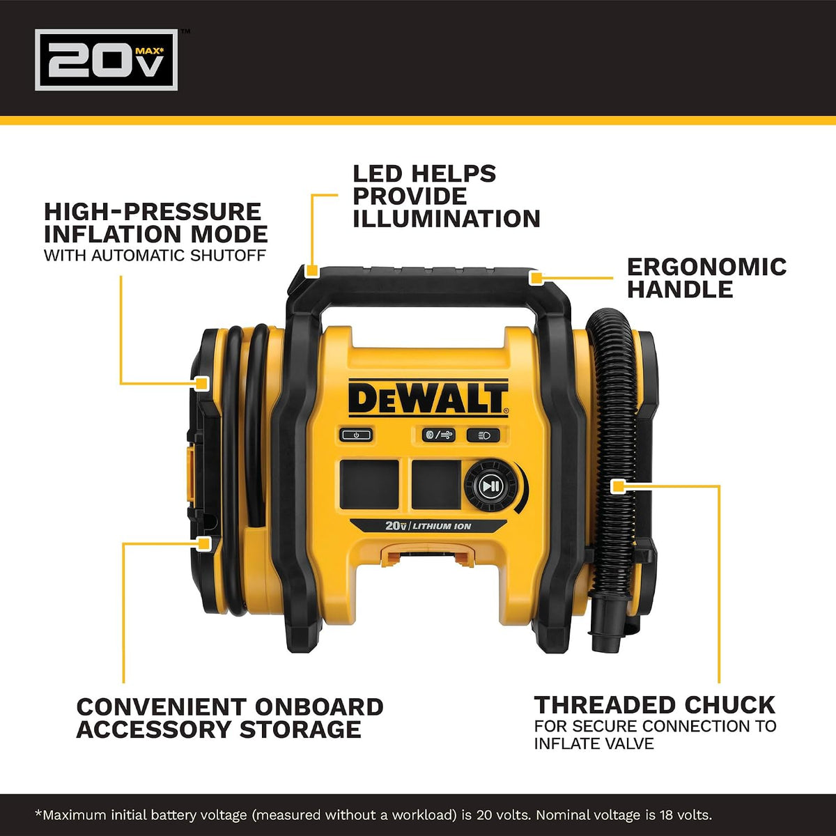 Dewalt 20V Max Cordless Tire Inflator - Tool Only
