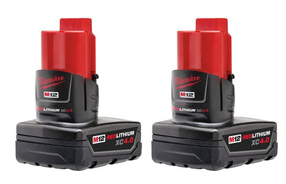 Milwaukee M12 12 Volt Lithium Ion XC Extended Capacity 4.0 Ah Battery - 2Pack