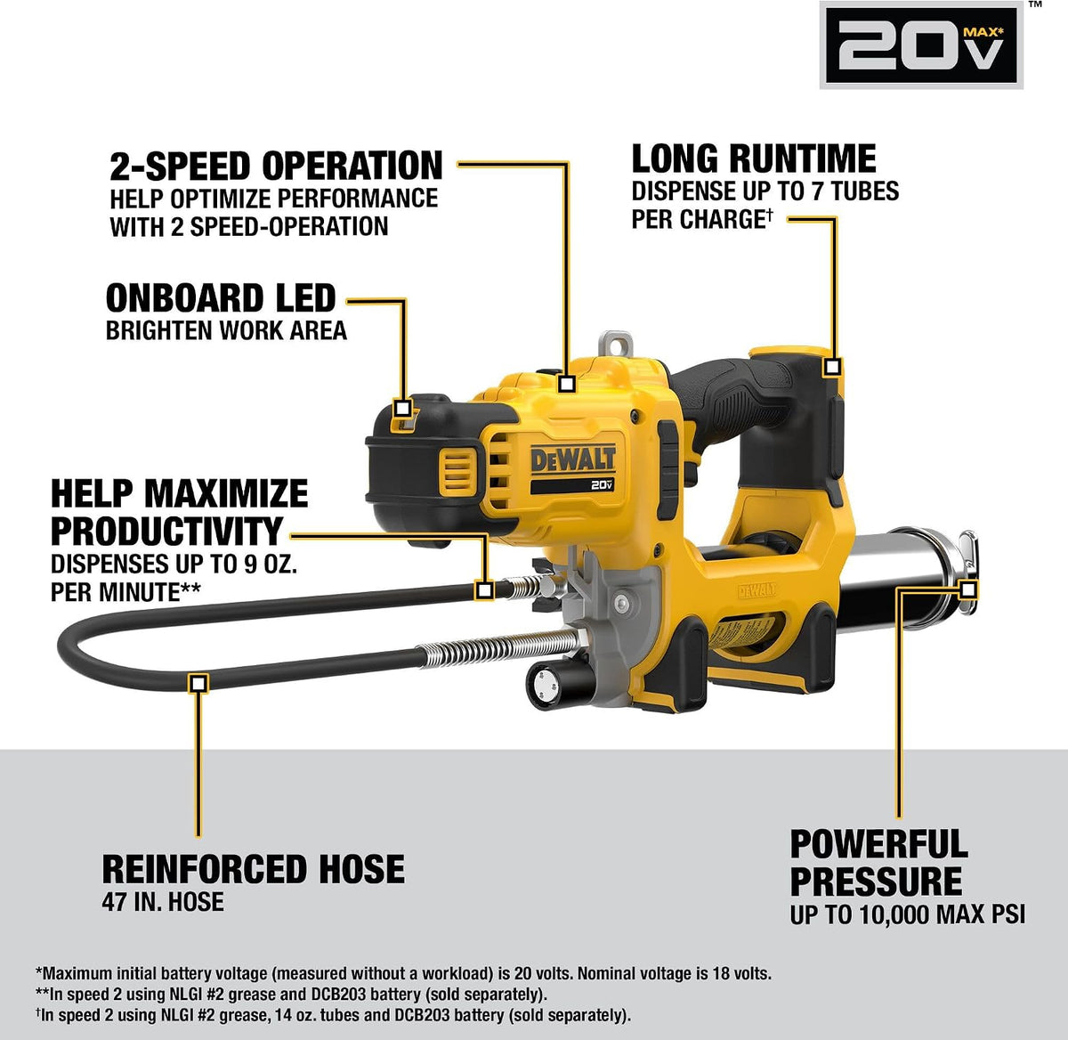 Dewalt Grease Gun 20V MAX Cordless 2 Speed Electric Grease Gun - Tool Only